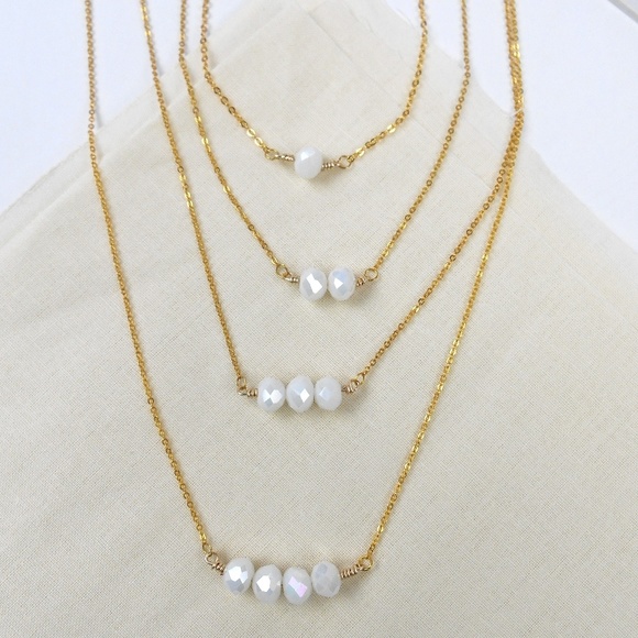 White Beaded Gold Necklace - Picture 2 of 4